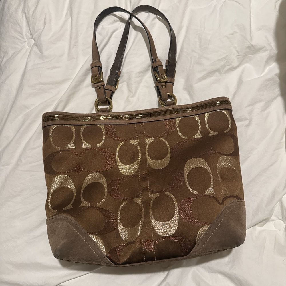 Coach Brown and Gold Shoulder Bag - Picture 4 of 6